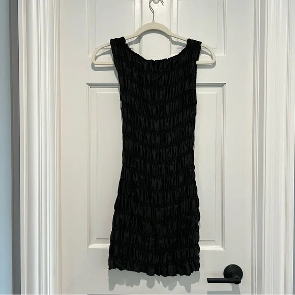 LIONESS NWT Guccio Mini Dress in Onyx Black Small Ruched Stretchy LBD - Picture 5 of 8